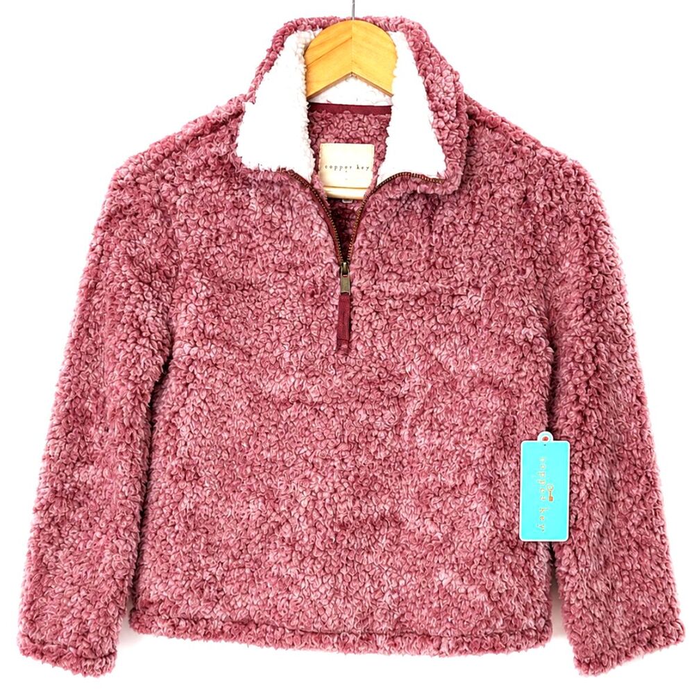 Copper Key Girls Pink Sherpa Quarter Zip Pullover Jacket Small NWT Cozy Fleece